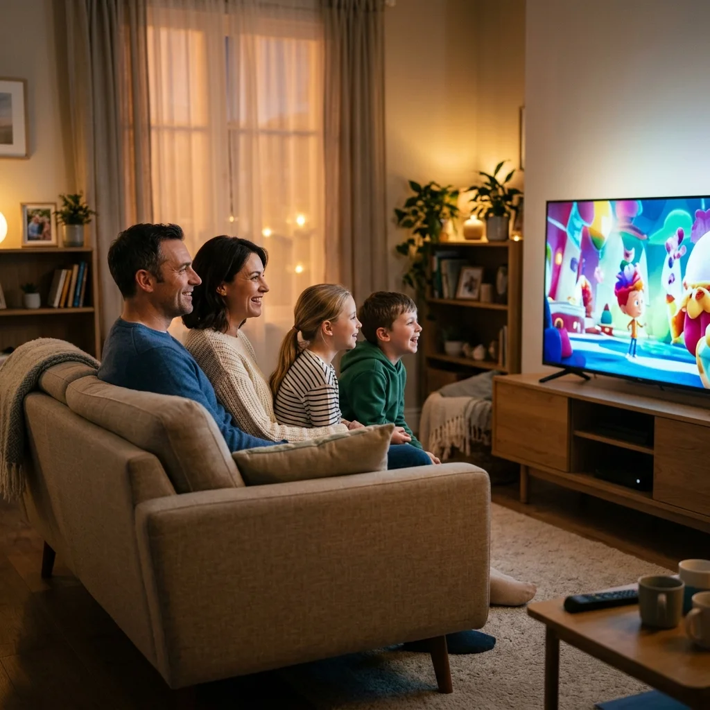 Família assistindo TV reunida com IBO PLAYER